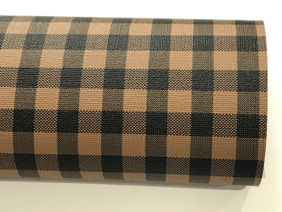 Brown Black Plaid Leatherette Sheet 0.8mm Thickness A4 Size Faux Leather Fabric