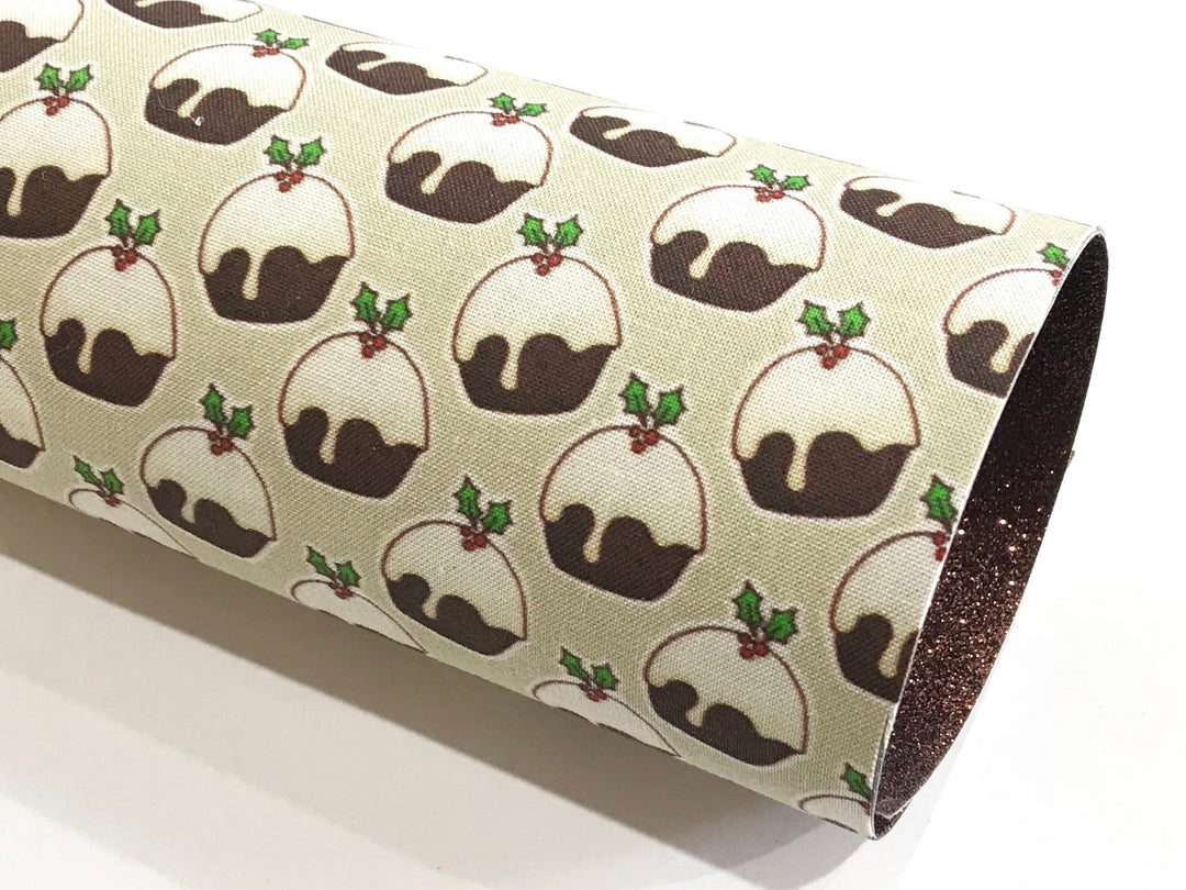 Christmas Pudding Double Sided Glitter Fabric A4