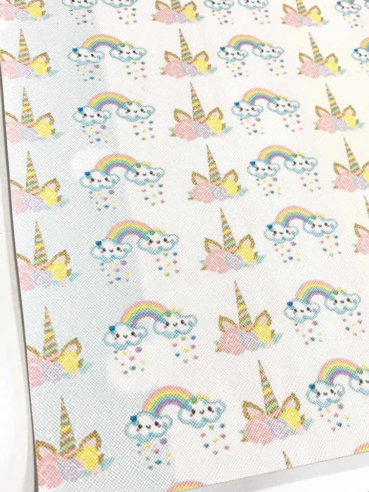 Unicorn Rainbows PU Leather Fabric Sheets  A4