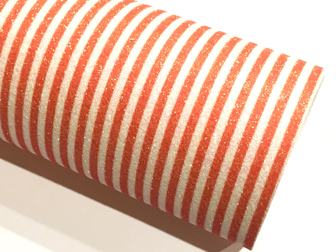 Orange & White Stripe Glitter Fabric 0.9mm A4 Sheets