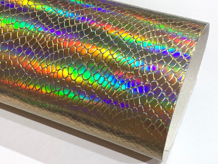Gold Holographic Serpent Colour Changing Faux Snake Skin A4 Sheet 0.7mm thickness