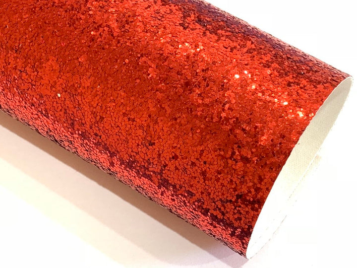 Red Chunky Glitter Fabric Sheet 0.7mm Thick | Smooth White Rear | Great for Backing | Shoes