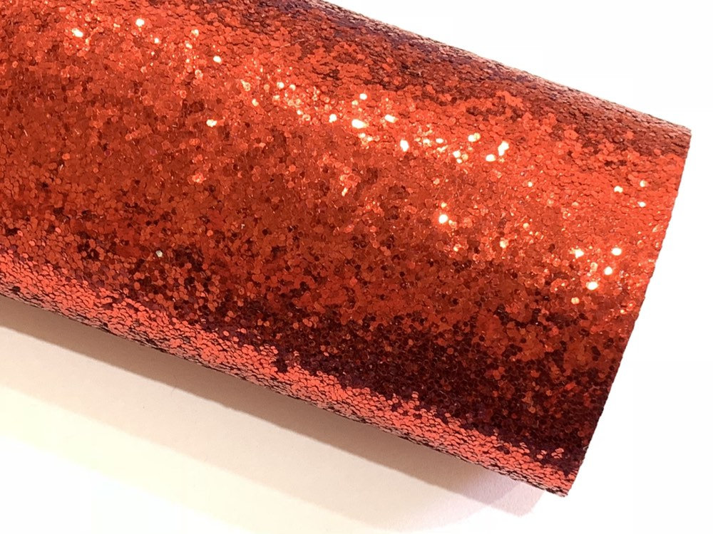 Red Chunky Glitter Fabric Sheet 0.7mm Thick | Smooth White Rear | Great for Backing | Shoes