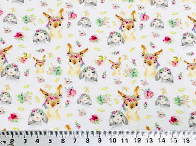 Floral Bunny Merino Wool Felt or Fine Glitter backed Fabric Sheets