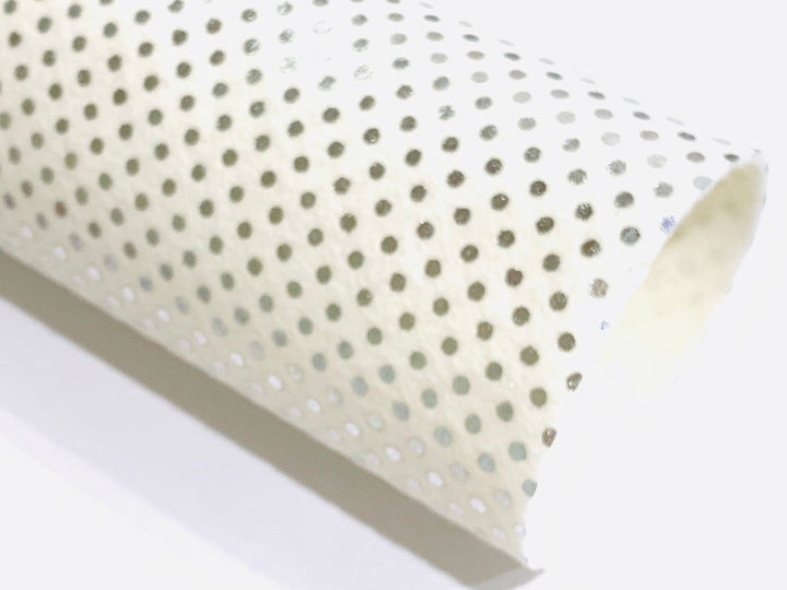 Metallic Silver Dots on White Merino Wool Felt