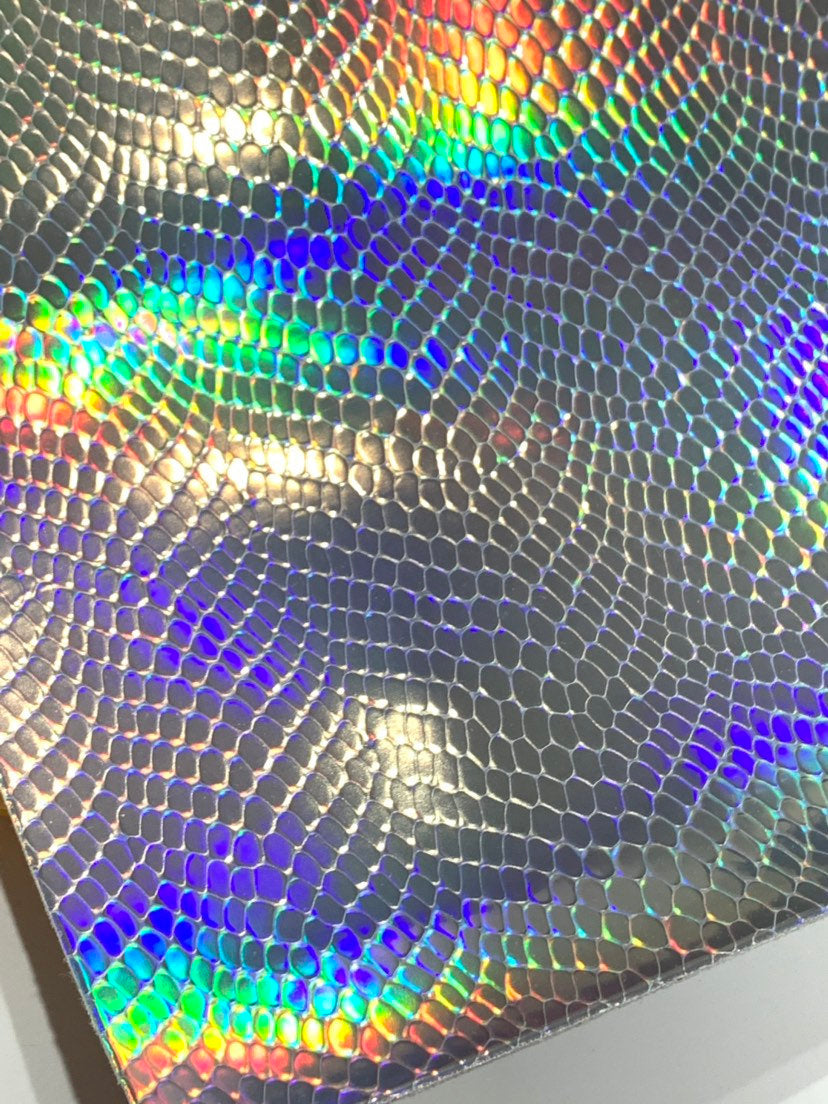 Silver Holographic Serpent Colour Changing Faux Snake Skin A4 Sheet 0.7mm thickness