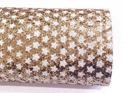 Rose Gold and White Stars Chunky Glitter Fabric Sheet