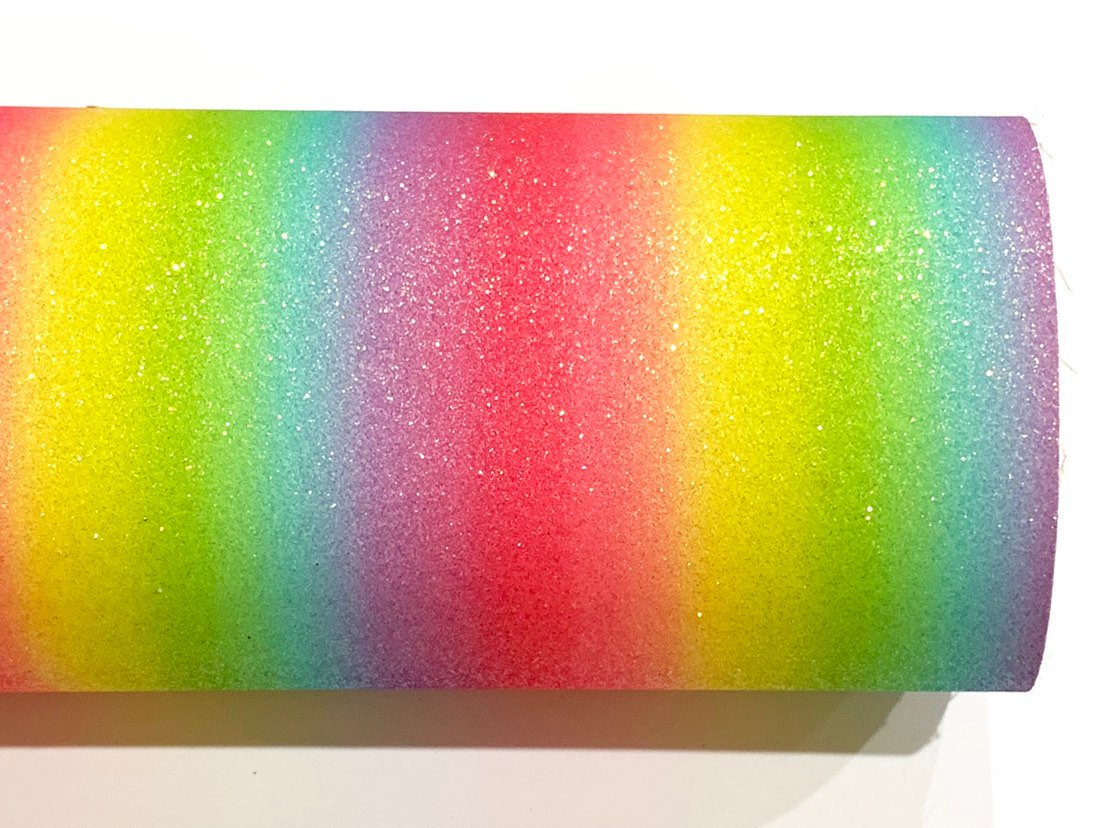 Bright Rainbow Fine Glitter Fabric 20cm x 34cm sheet