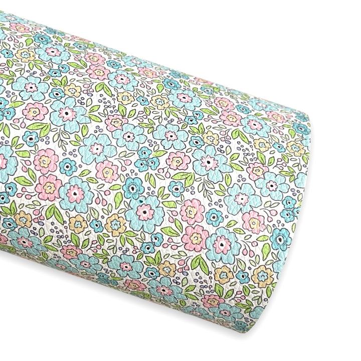 Soft Blue & Baby Pink Floral Print Leatherette