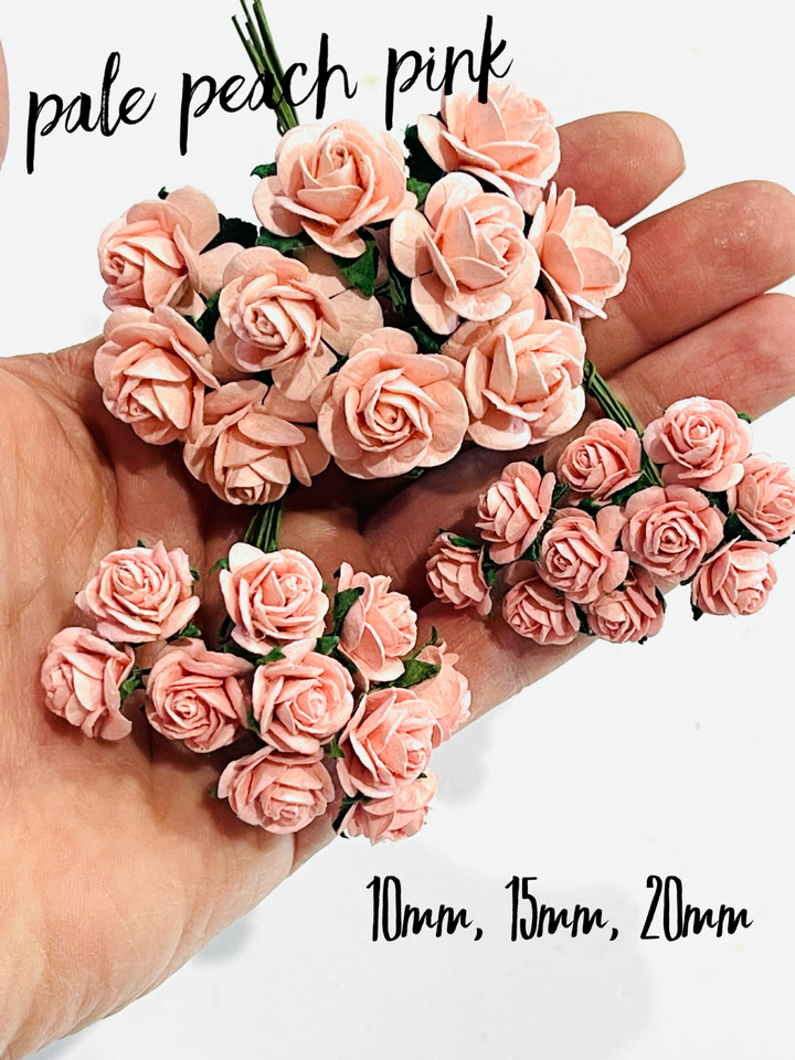 Roses en papier de mûrier rose pêche pâle - 10 mm, 15 mm, 20 mm