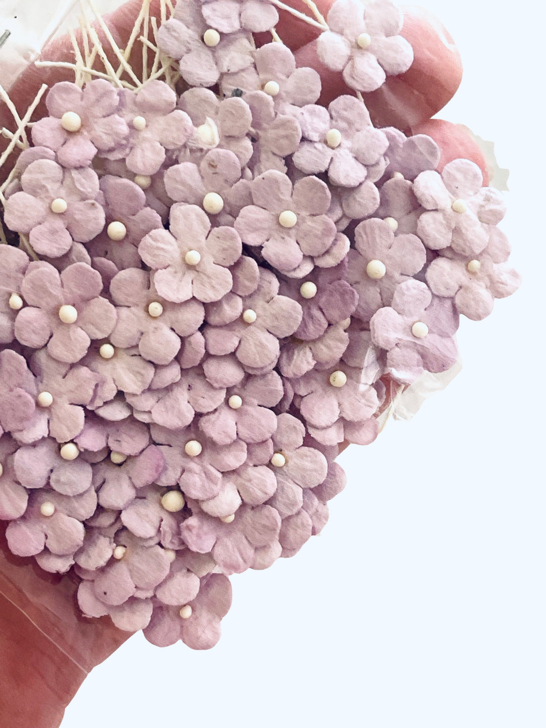 100 Pcs - Mulberry Paper Flowers - Tiny Flat Flowers - Lilac