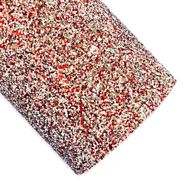 Christmas Cheer Red Gold White Sprinkled Mix Chunky Glitter