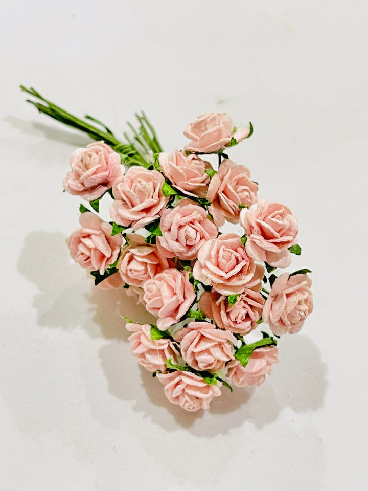 10 Pcs Mulberry Paper Flowers - 1cm Rounded Petal Roses - Blush Pink