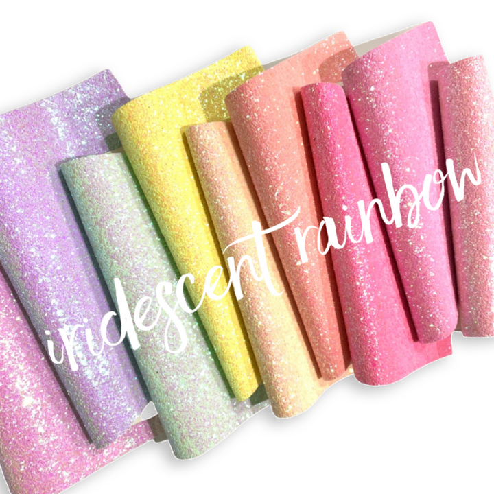 Iridescent Rainbow Premium Felted Chunky Glitter Bundle - Feuilles de tissu à grosses paillettes irisées avec arrière en feutre blanc