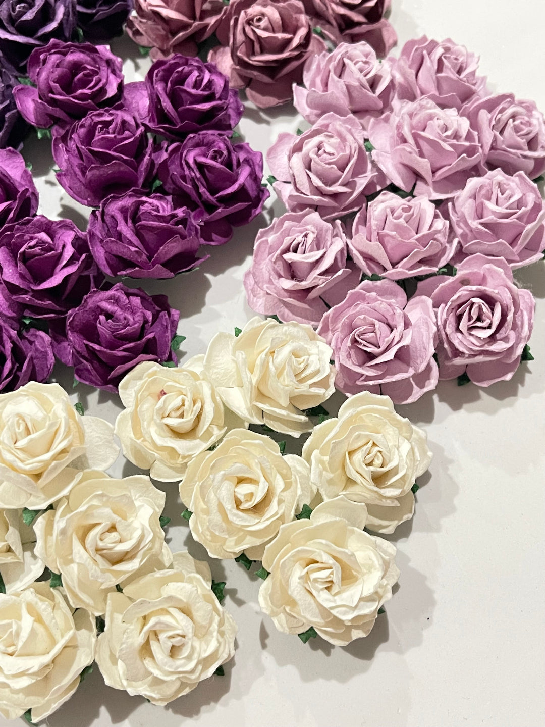 50 Pack 30mm Mixed Purple Lilac Wild Roses Mulberry Paper Roses (10 Colours, 5 Stem per colour)