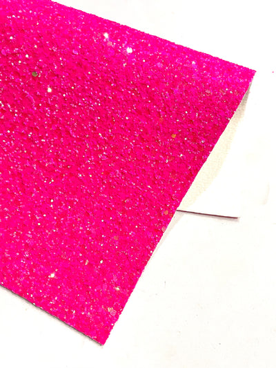 Pink Shock Chunky Glitter Leather - Neon Rainbow