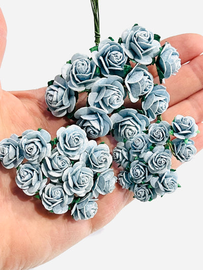 Baby Blue Mulberry Paper Roses - 10mm, 15mm, 20mm