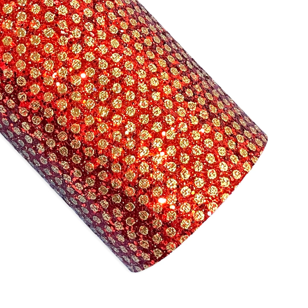 Red and Gold Dotted Glitter Fabric Sheet 1.0mm Chunky Christmas Glitter A4 Sheet