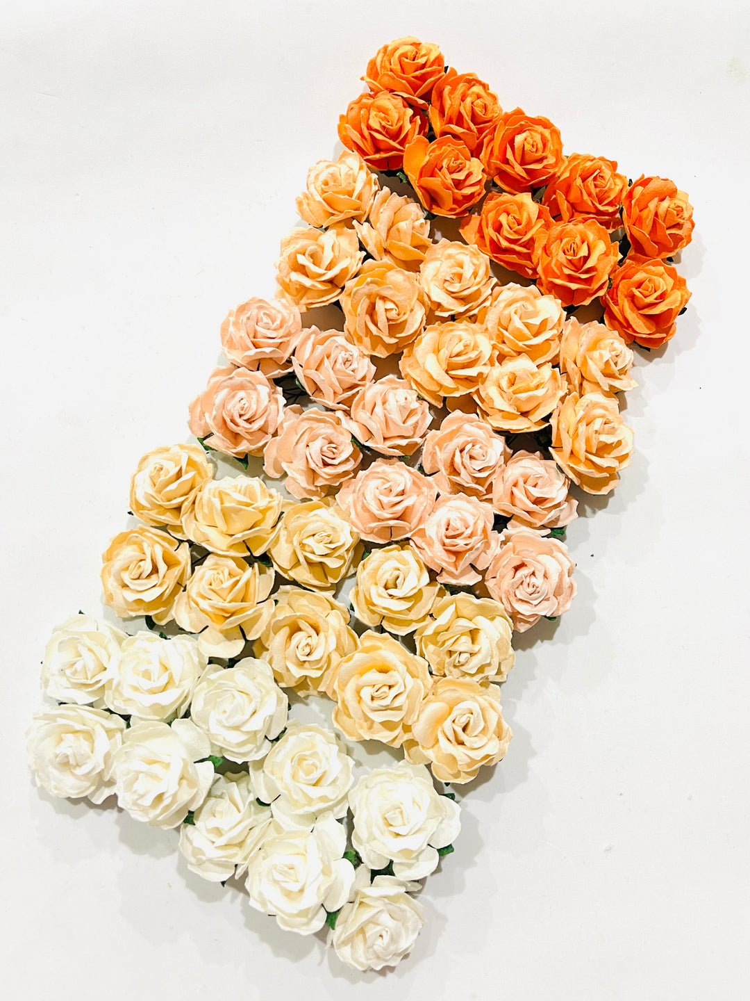 50 Pack 30mm Mixed Apricot Orange Wild Roses Mulberry Paper Roses (10 Colours, 5 Stem per colour)