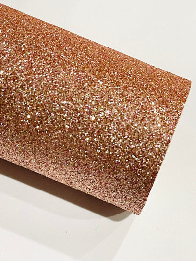 Rose Gold Fine Glitter Leatherette Sheet - 0.8mm Thickness - White Felt Rear