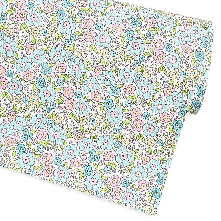 Soft Blue & Baby Pink Floral Print Leatherette