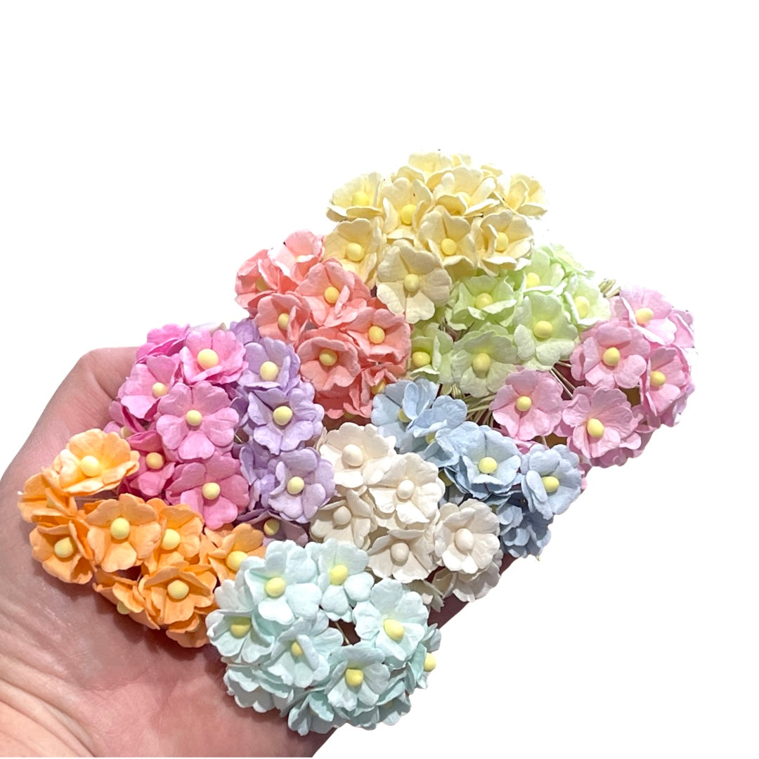 Bulk 100 pcs 2cm Sweetheart Blossoms - - Mulberry Paper Flowers - Soft Pastel Shades #2
