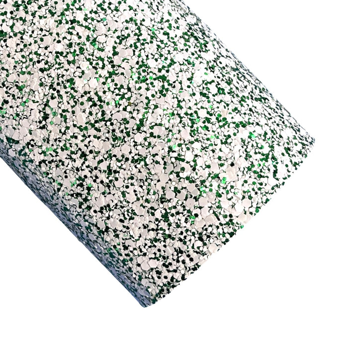 Green White Chunky Glitter Fabric Sheet Fabric Christmas