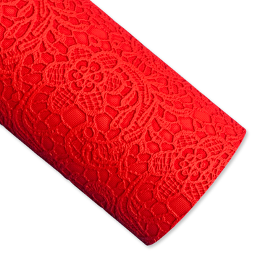 Red Floral Lace Embossed Faux Leatherette