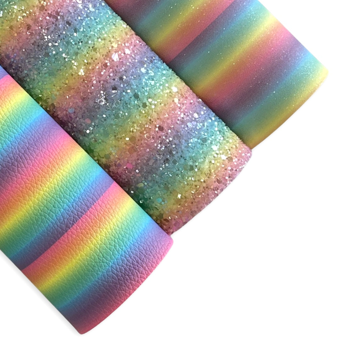 Brighter Rainbow Ombré Glitter Suede Leatherette