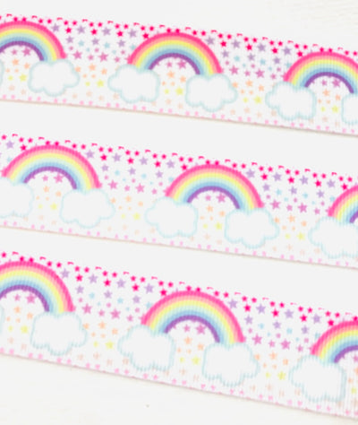 Rainbow and Clouds Print Ribbon 25mm 1" 5 yards
