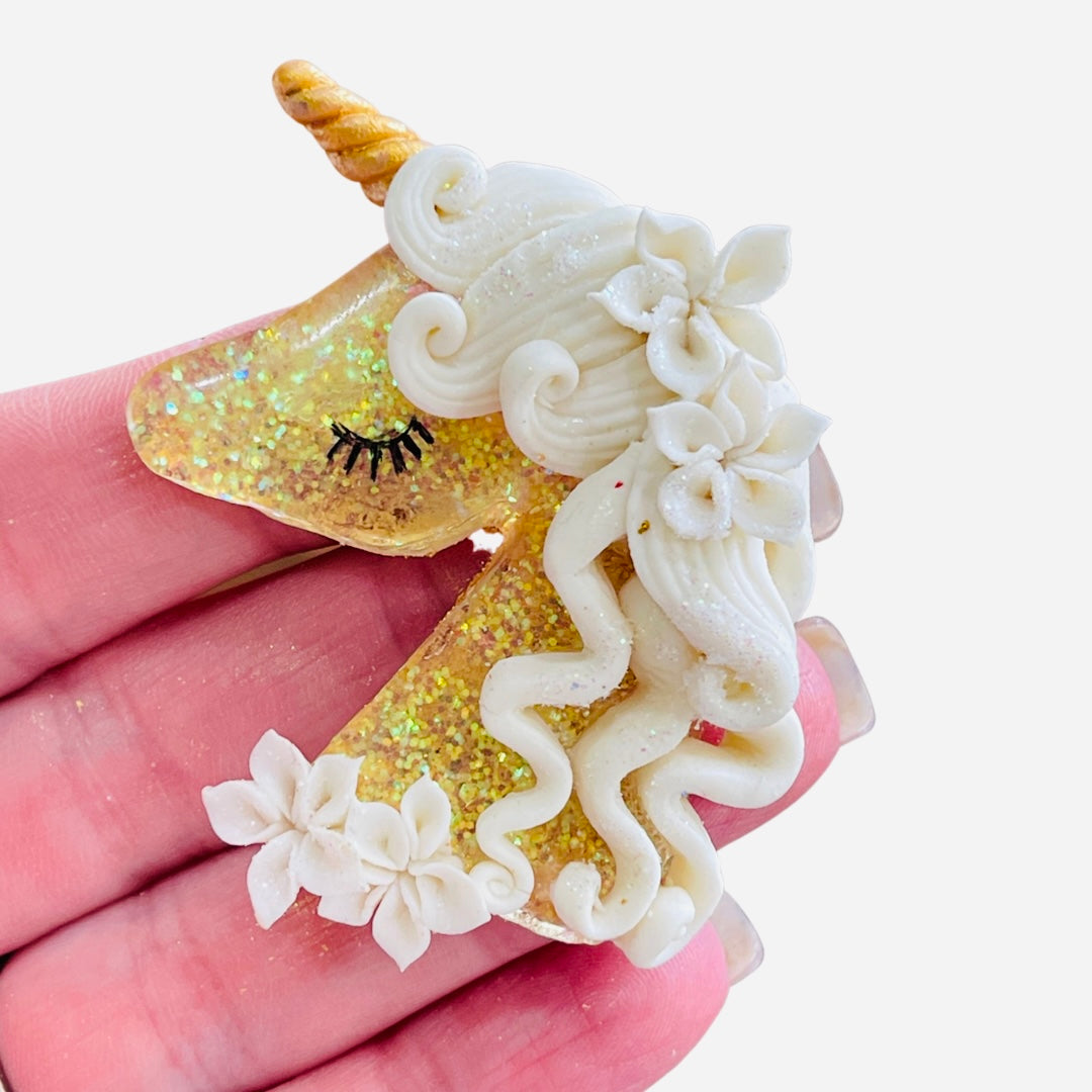 Gold Glittered Resin Unicorn Bow Clay