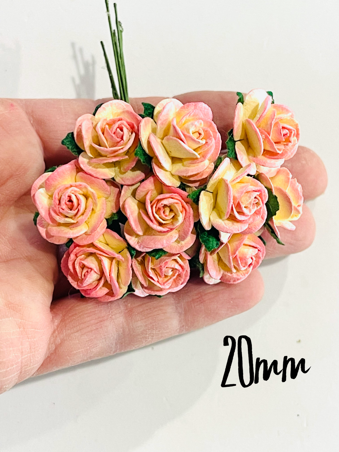 Champagne Pink 2 Tone Mulberry Paper Roses - 10mm, 15mm, 20mm