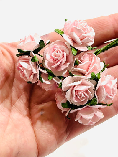 10 Pcs - Mulberry Paper Flowers - 2cm Rounded Petal Roses - Light Pink