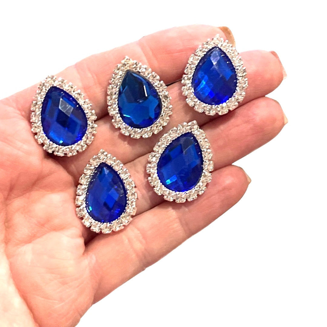 5 x Peardrop Rhinestone Flatback Embellishments - Blue Sapphire