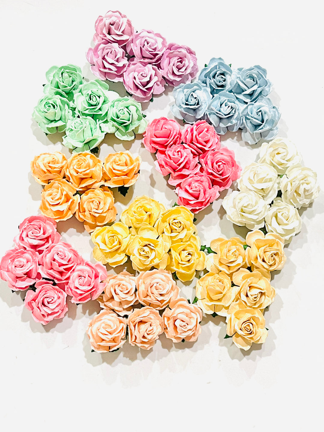 50 Pack 30mm Mixed Pastel Wild Roses Mulberry Paper Roses (10 Colours, 5 Stem per colour)
