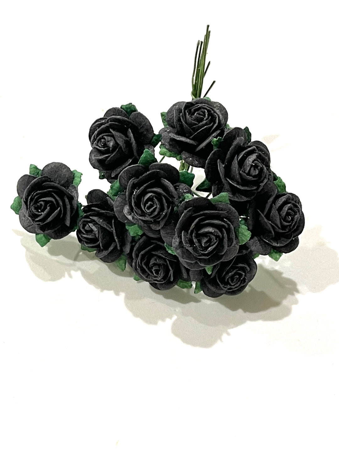 2cm Black Mulberry Paper Flowers -  Rounded Petal Roses - Black
