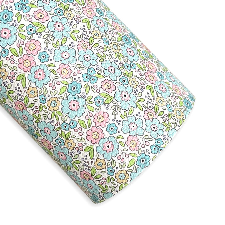 Soft Blue & Baby Pink Floral Print Leatherette