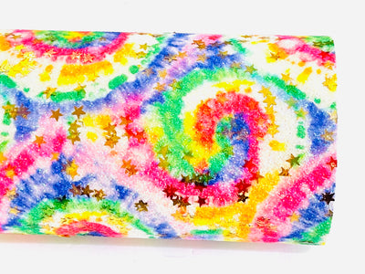 Gold Star Tie Dye Fine Glitter Leather