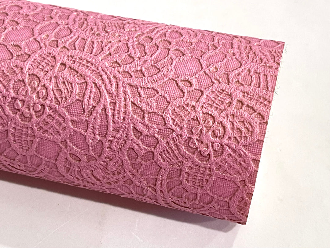 Candy Pink Floral Lace Embossed Faux Leatherette