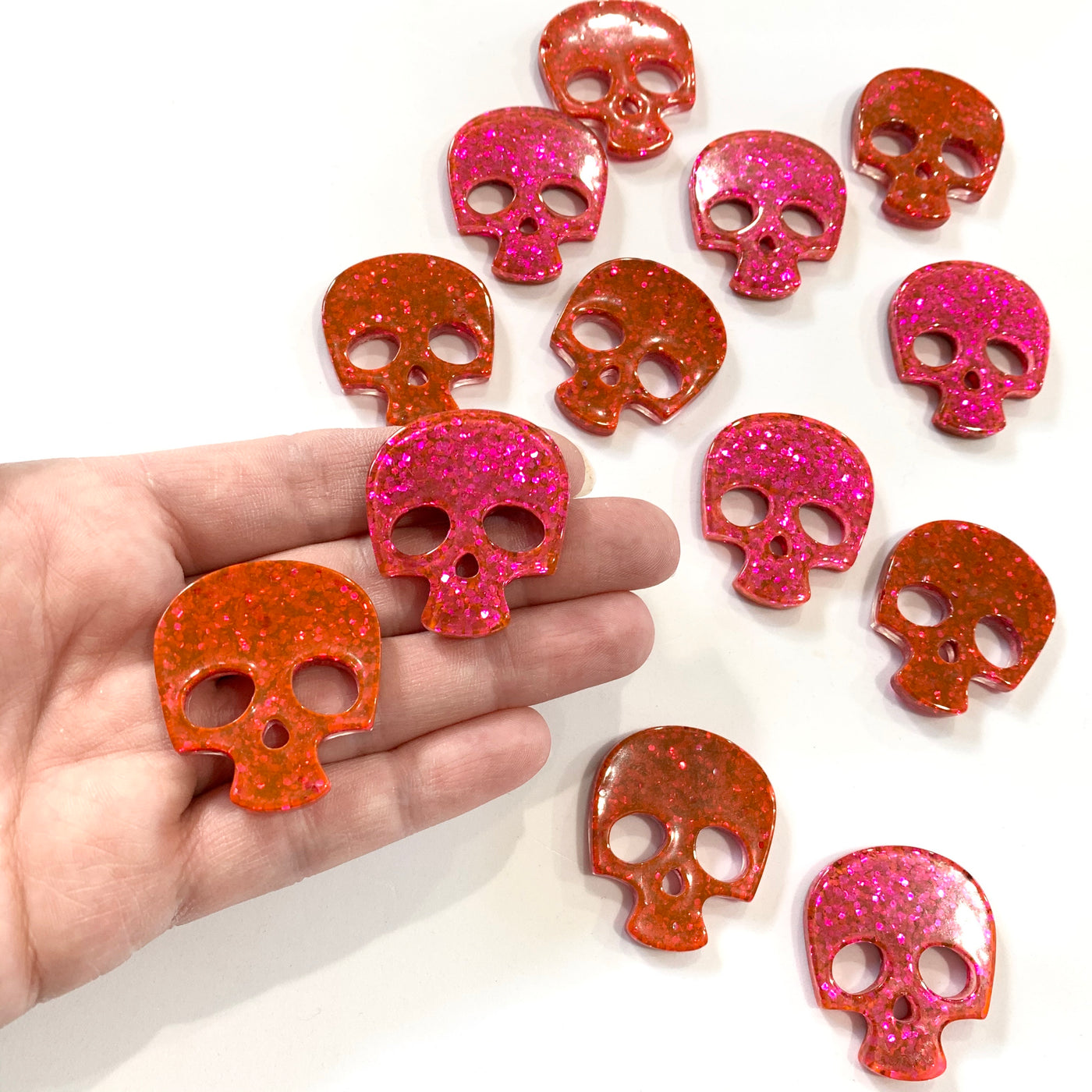 Reversible Glitter Skull Resins - Red & Hot Pink!