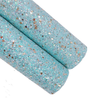 Gold Star Hearts Sparkle in Blue Mint Chunky Glitter Leatherette