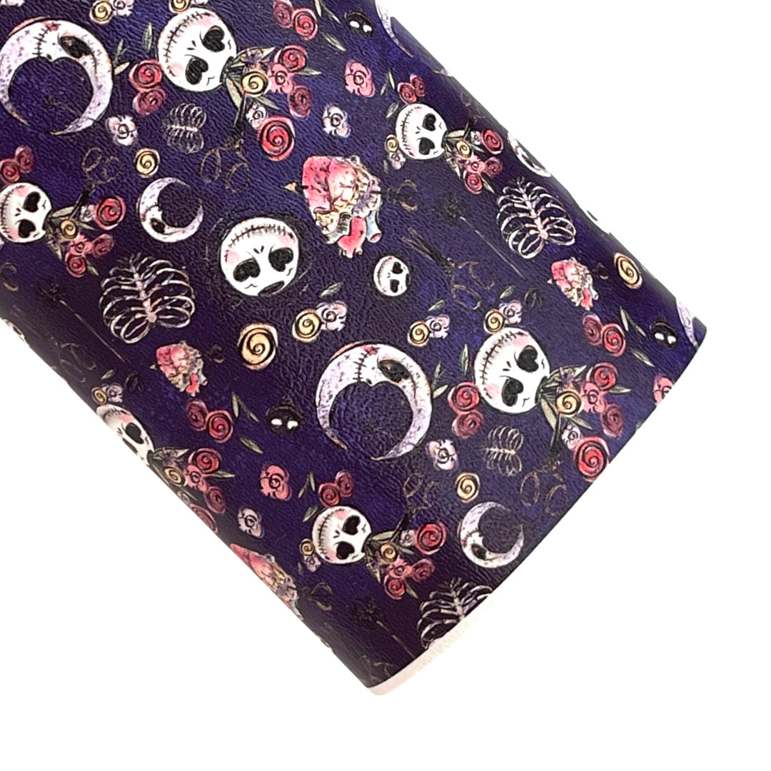 Halloween Skeleton Floral Leatherette - Locally Printed Faux Leather