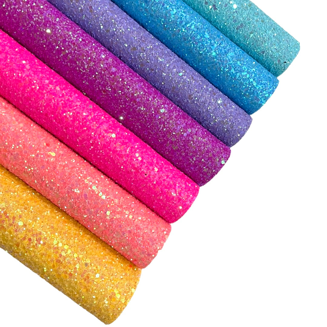 Pink Shock Chunky Glitter Leather - Neon Rainbow