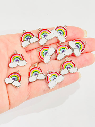 10 x Rainbow with Clouds Enamel Charms