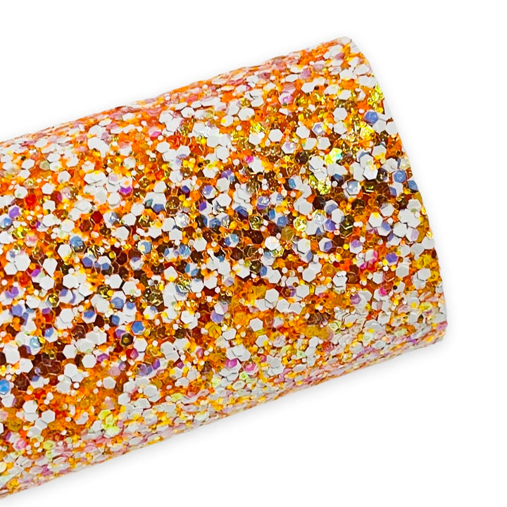 This is Halloween Orange and White Chunky Glitter Leather