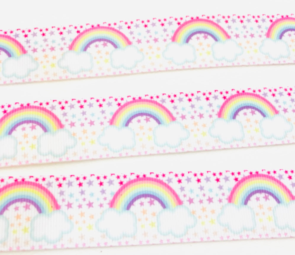 Rainbow and Clouds Print Ribbon 25mm 1" 5 yards