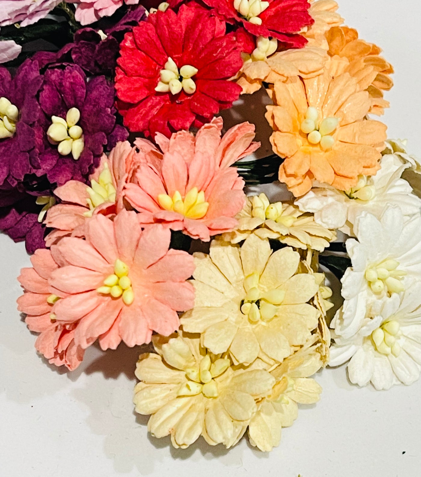 50 pcs Spring Mix Cosmos Daisies Mulberry Paper Flowers - 25mm