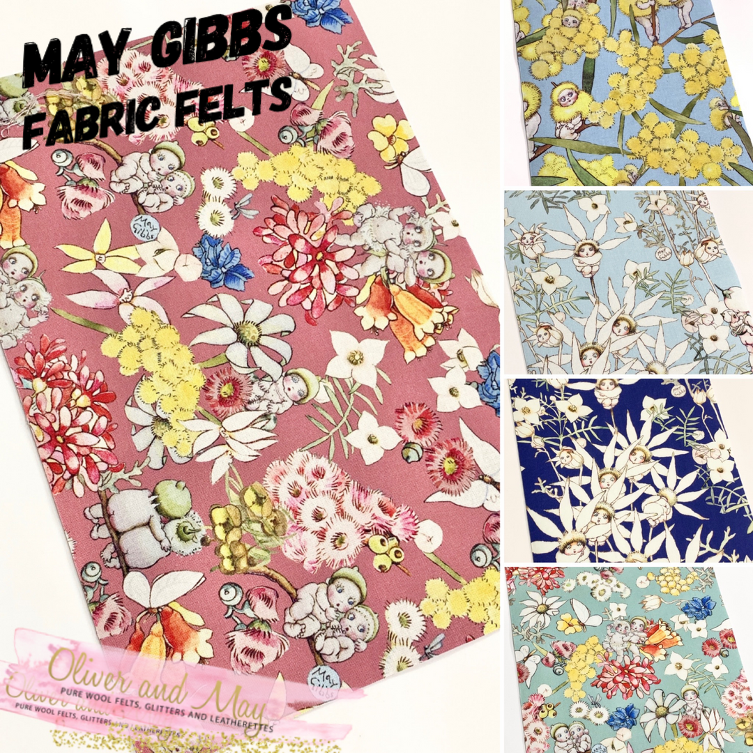 May Gibbs Snugglepot and Cuddlepie Fabric Felt - Backed in Wool Felt