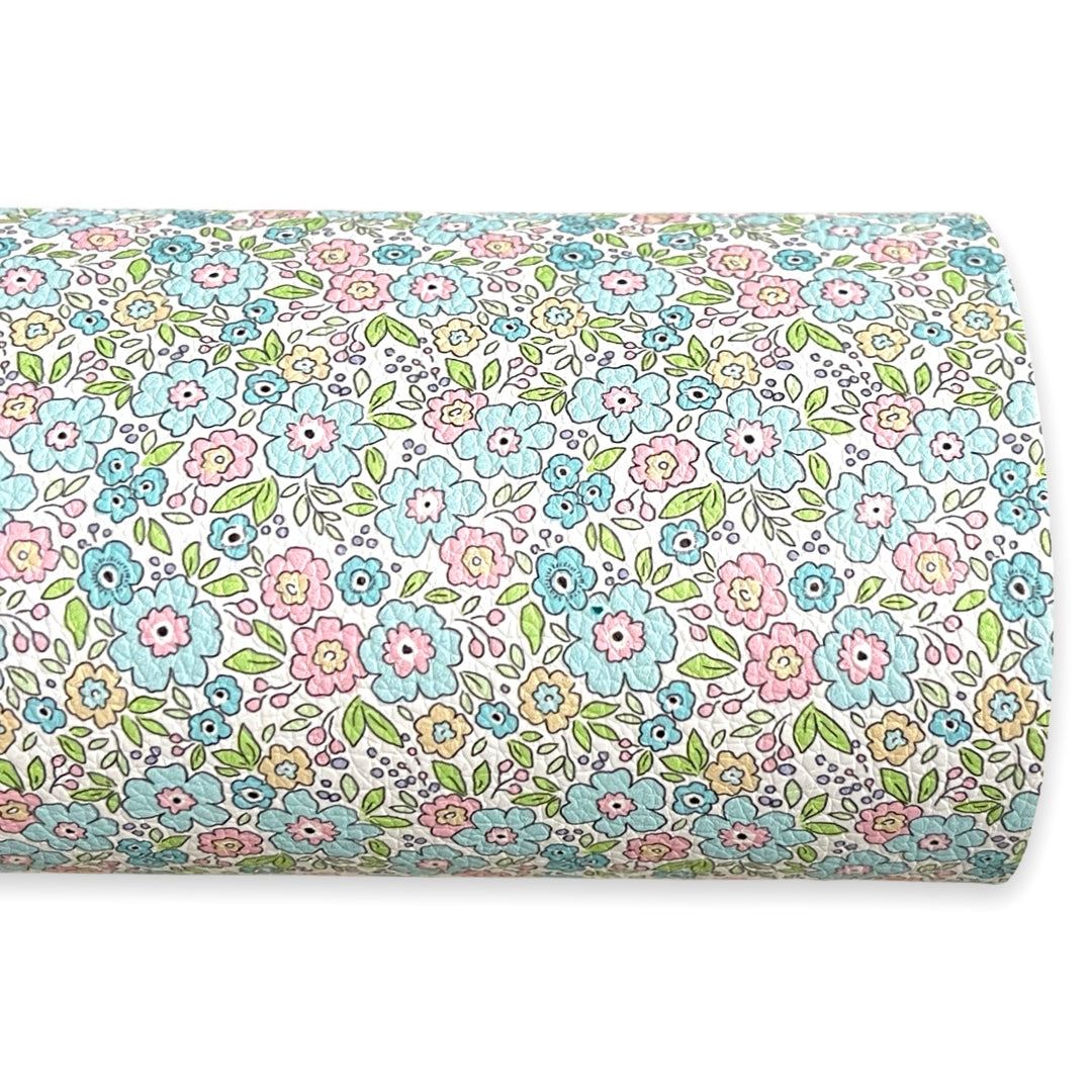 Soft Blue & Baby Pink Floral Print Leatherette