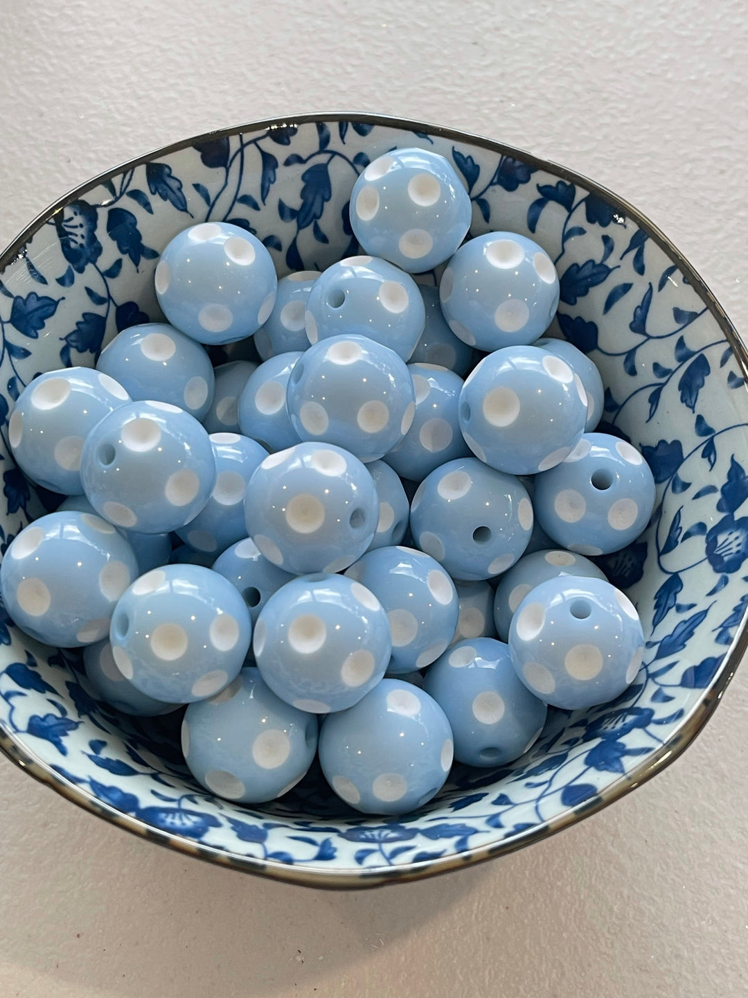 Baby Blue Polkadot 20mm Bubblegum Beads